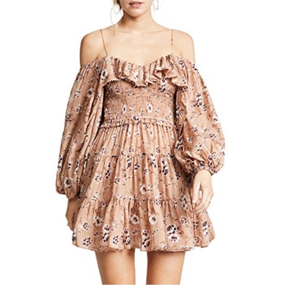 Ulla Johnson Monet floral, Tan and Purple Mini Dress